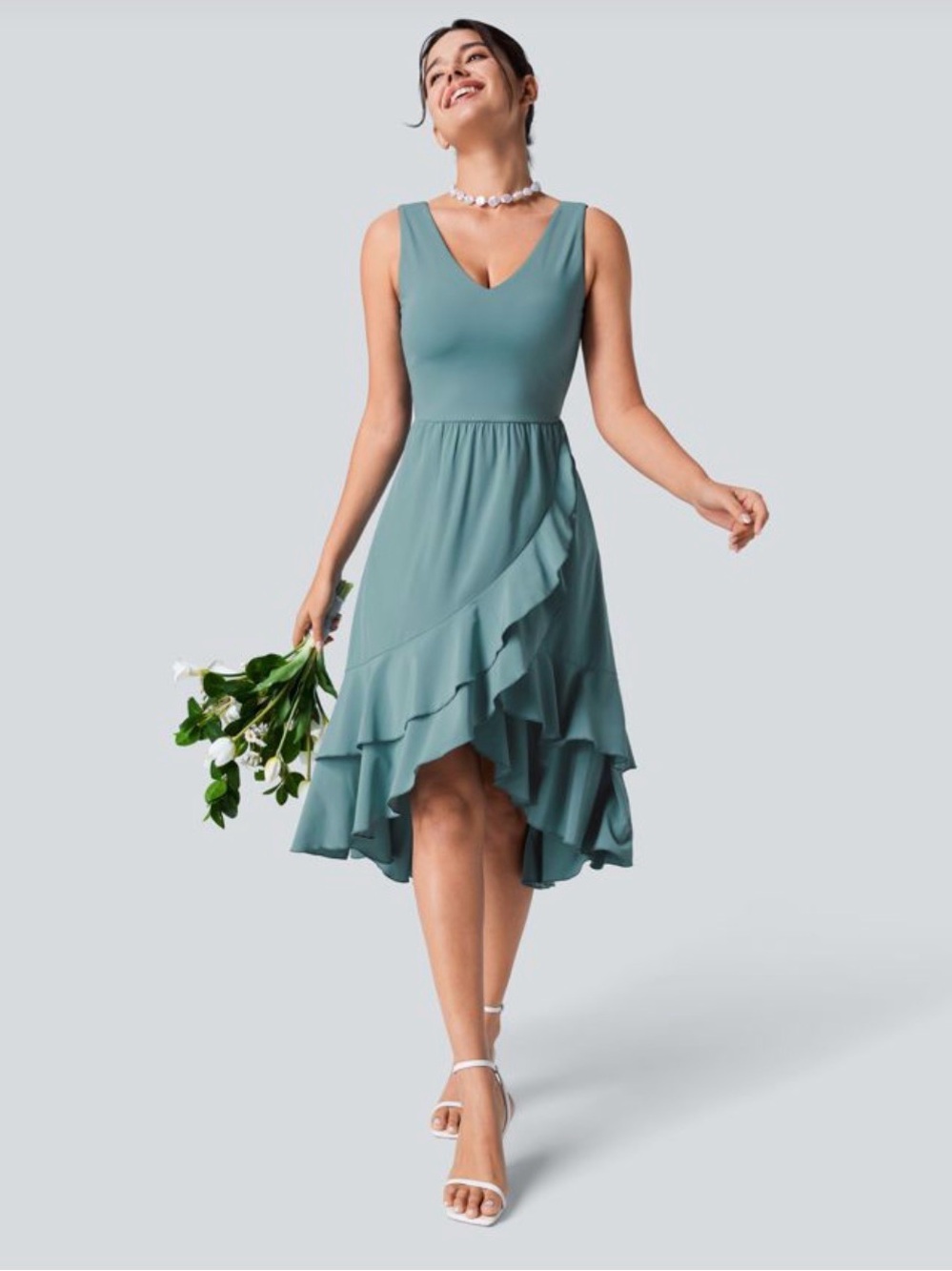 Breezeful™ V Neck Cut Out Pocket Ruffle Flowy Quick Dry Midi Dress
